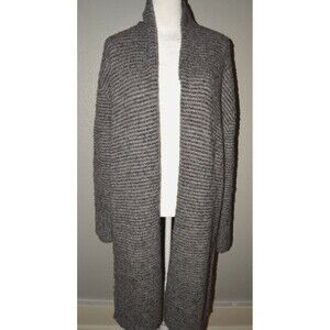 LOFT Women’s Gray Long Cardigan Sweater S Alpaca Merino Wool Blend Open Front